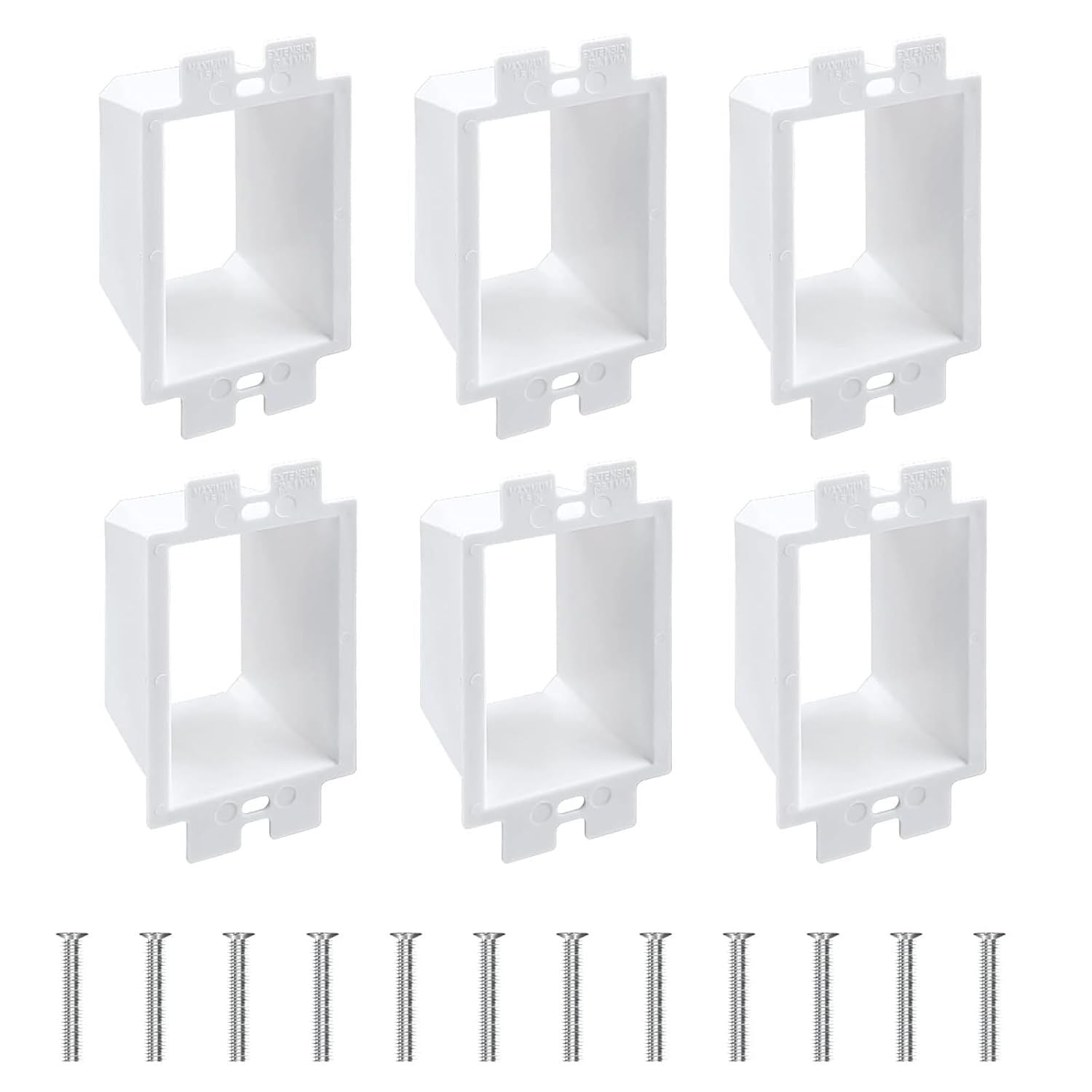 6 Pcs BE1-2 Electrical Outlet Box Extenders, Electrical Box Extender, 1 Gang Power Outlet Box Extender, Electric Box Extenders or Outlets, Single Gang Electric Outlet Box Extension with 12 Screws