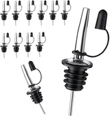 12 Pack Leak-Proo Dust Cap Wine Pourers,Stainless Steel Bottle Pourers or Alcohol, Olive Oil & Syrups- ast, Controlled Pouring,Bar & Home Kitchen Accessories