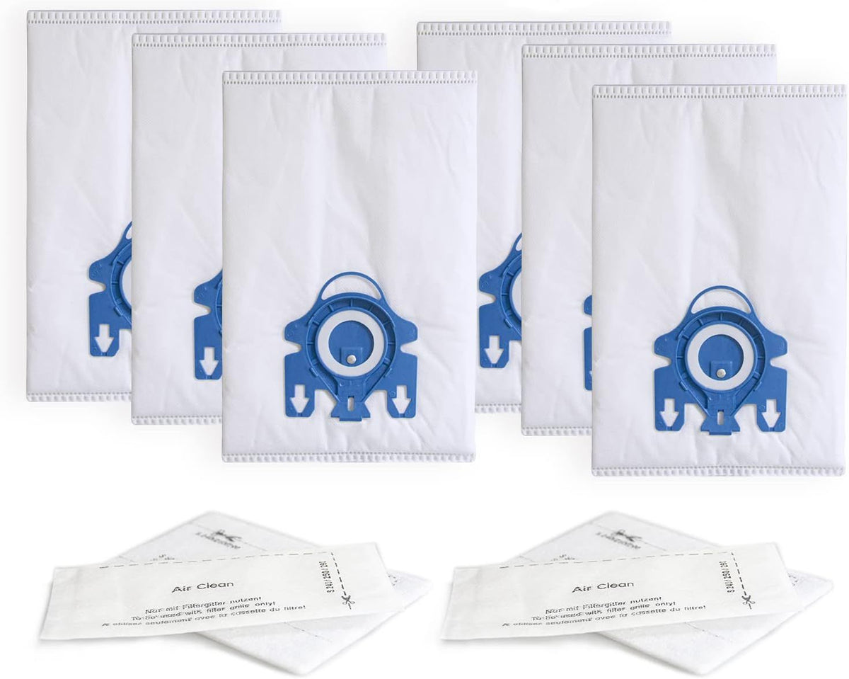 Replacement GN Vacuum Cleaner Bags Compatible with Miele Classic C1,Complete C2, Complete C3, S227/S240, S270,S400,S2,S5,S8 Series Canister Vacuum Cleaner (6 Pack Dust Bags + 2 Set ilters)