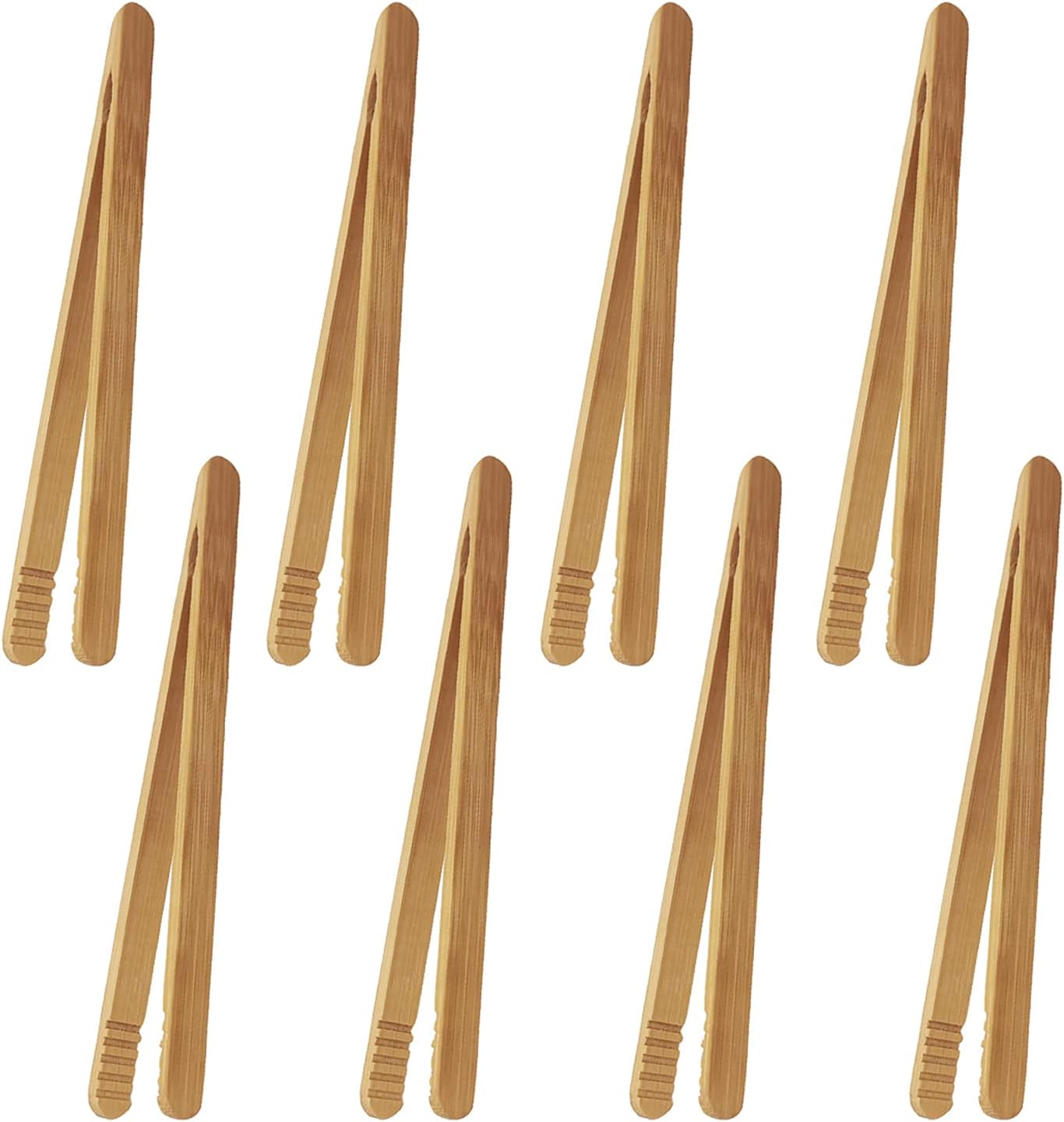 7 Inch Bamboo Kitchen Utensil Tongs, Reusable Bamboo Toast Tongs for Toast, Kimchi, Fruit and Tea, 8 Pcs.