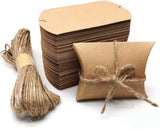 BallHull Kraft Paper Pillow Candy Box, Foldable Gift Box with Jute Rope for Weddings, Parties, Birthdays, Holidays, 60 Pcs