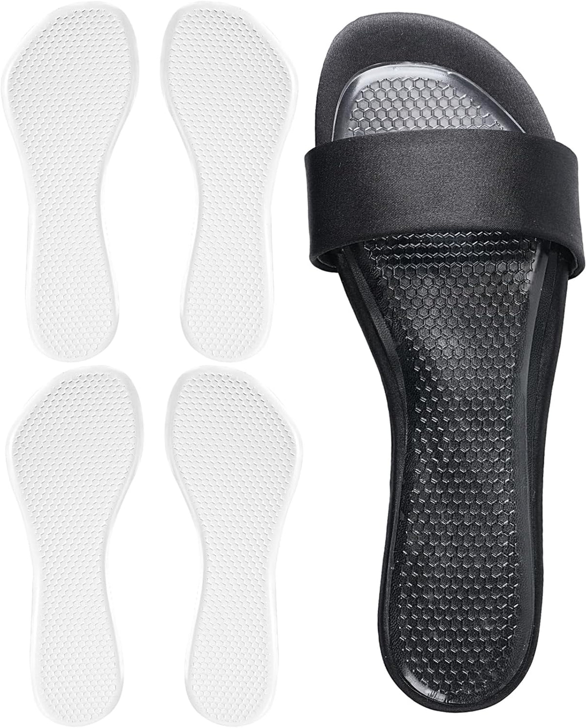 2 Pairs High Heel Inserts Women, Self-Adhesive Gel Sandal Inserts Insoles, New Anti Slip Design Comfort Insert, 3/4 Length Dress Shoe Inserts Pain Relief, Shock & Sweat Absorption, 2 Clear S
