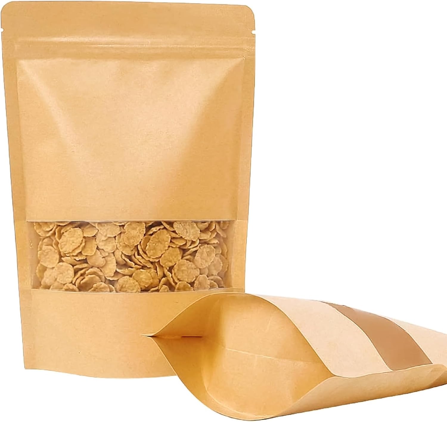 Moretoes 72pcs 5.9x8.6 Inches Kraft Paper Resealable Bags for Small Business, Stand Up Pouches, Food Packaging Bags with Window, Ziplock Coffee Pouches for Small Business