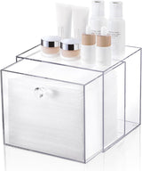 Disposable Face Towel Container Box Compatible with Clean Skin Club Clean Towel XL, AcrylicTowel Storage Bin with Drawer, Makeup Organizer stackable holder, Ideal for Vanity, Bathroom Organization