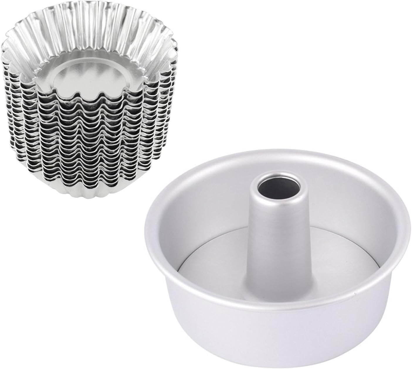 Cake Molds for Baking Bundle, 6 Inch Angel Food Cake Pan & 20pcs Egg Tart Molds