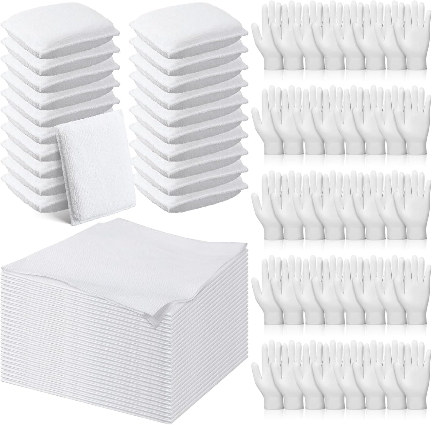 60 Pcs Wood Staining Applicator Kit Include Microfiber Sponge Applicator Pads Cotton Lint Free Cloth Disposable Nitrile Gloves for Wood Stain and Oil Based Finishes