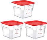 3 Sets 6 Qt Square Food Storage Containers with Lids Dough Proofing Bucket Commercial Polycarbonate Containers with Scale Clear Airtight Cereal for Pantry Home Restaurant (Red)