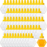 64 Pcs 7 oz Honey Squeeze Bottle Plastic Empty Beehive Bottle Jar with Spout Lid Clear Refillable Honey Containers for Condiment Storing and Dispensing Dispenser (Hexagon)