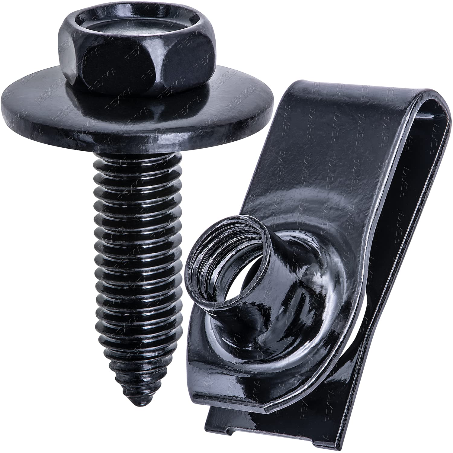 Rexka 15 Sets M8-1.25 Extruded U Nut & Body Bolts Screw Kits for GM Ford Chevy Buick GMC Cadilac Hummer Oldsmobile Pontiac Saturn Cars Trucks