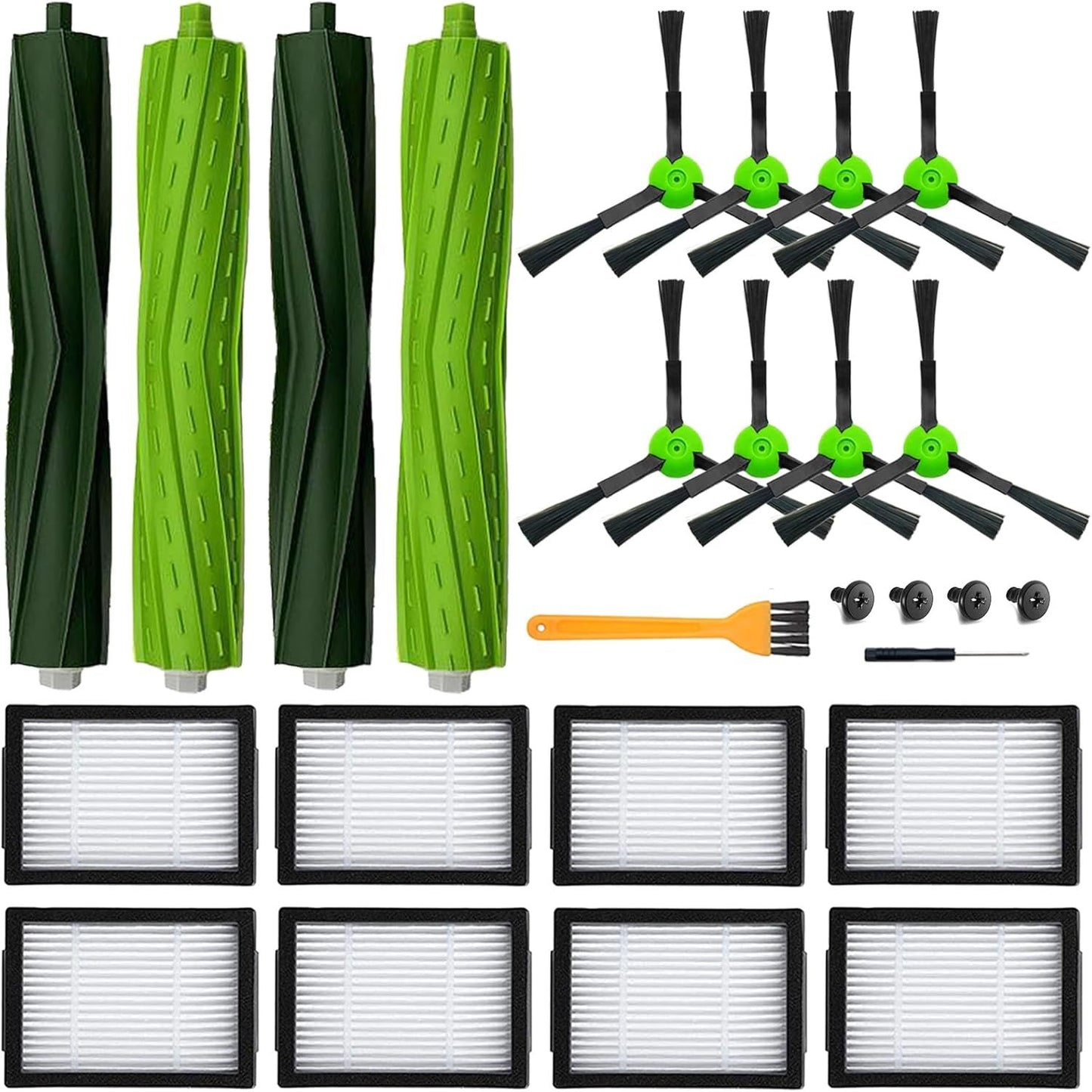 18 Pack Replacement Parts Accessories Compatible or iRobot Roomba i3 i3+ i7 i7+ i4 i6 i6+i8 i8+/Plus E5 E6 E7 J7 i5+j5+ I,E &J Series Vacuum Cleaner 2 Set o Roller Brush & 8 ilters & 8 Side Brushes