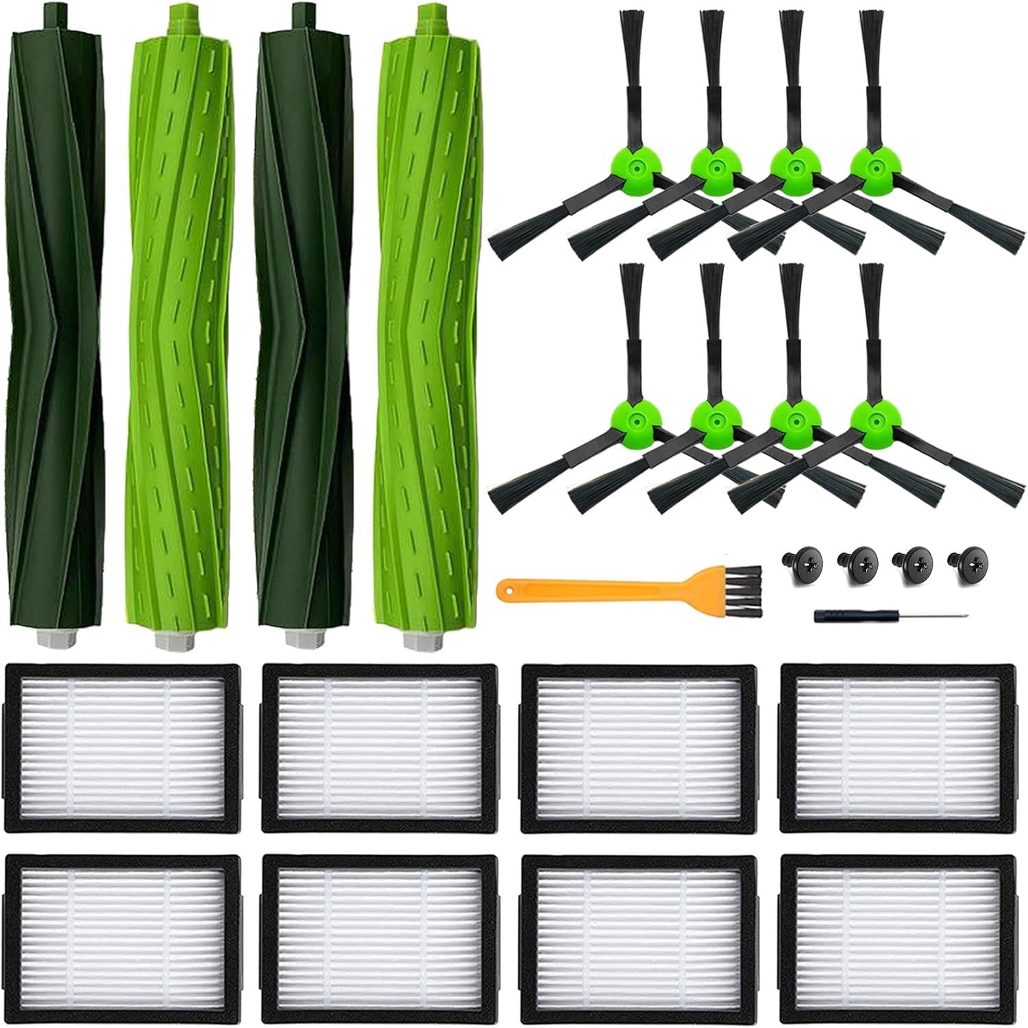 18 Pack Replacement Parts Accessories Compatible or iRobot Roomba i3 i3+ i7 i7+ i4 i6 i6+i8 i8+/Plus E5 E6 E7 J7 i5+j5+ I,E &J Series Vacuum Cleaner 2 Set o Roller Brush & 8 ilters & 8 Side Brushes
