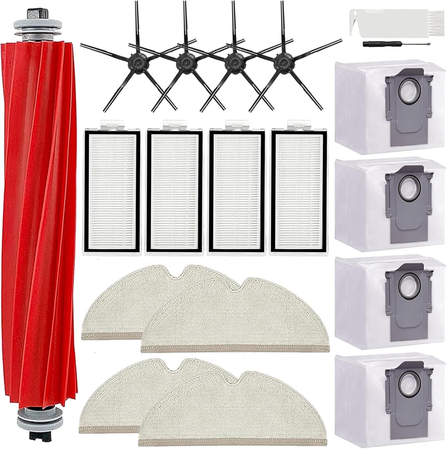 17 Pack  Q7 Replacement Parts Compatible or  Q7 Q7+ Q7 Max Q7 Max+ Vacuum Cleaner,1 Main Brush, 4 ilter, 4 Side Brush, 4 Mop Cloth, 4 Dust Bag