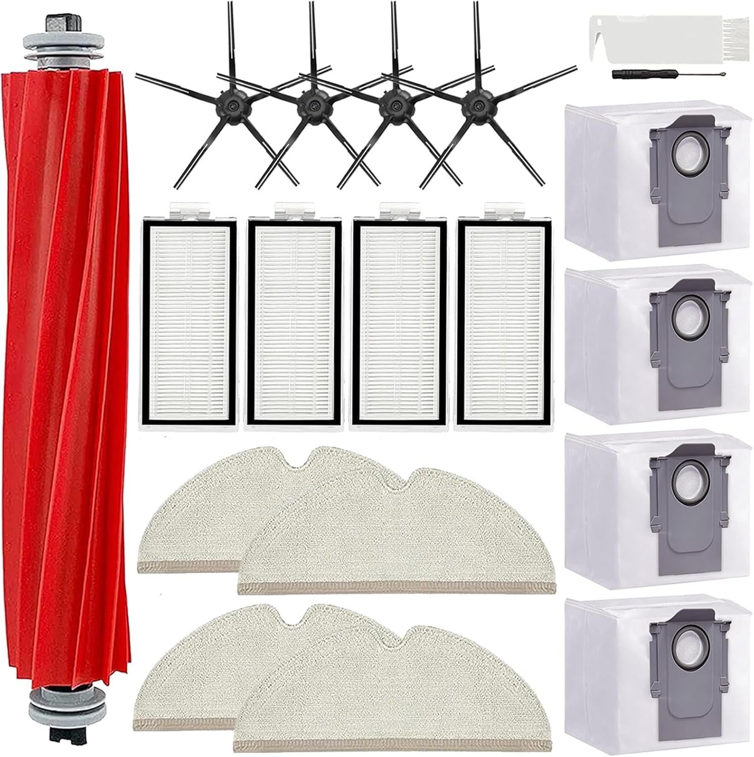 17 Pack  Q7 Replacement Parts Compatible or  Q7 Q7+ Q7 Max Q7 Max+ Vacuum Cleaner,1 Main Brush, 4 ilter, 4 Side Brush, 4 Mop Cloth, 4 Dust Bag