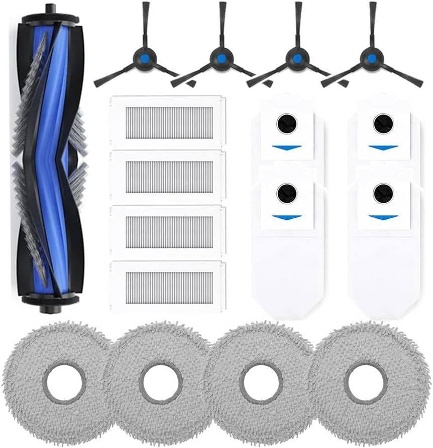 Replacement Parts Compatible with Ecovacs Deebot N30 Omni, N30 Pro Omni, Robot Vacuum Accessories 1 Roller 4 ilter 4 Side Brush 4 Mop Pad 4 Dust Bag