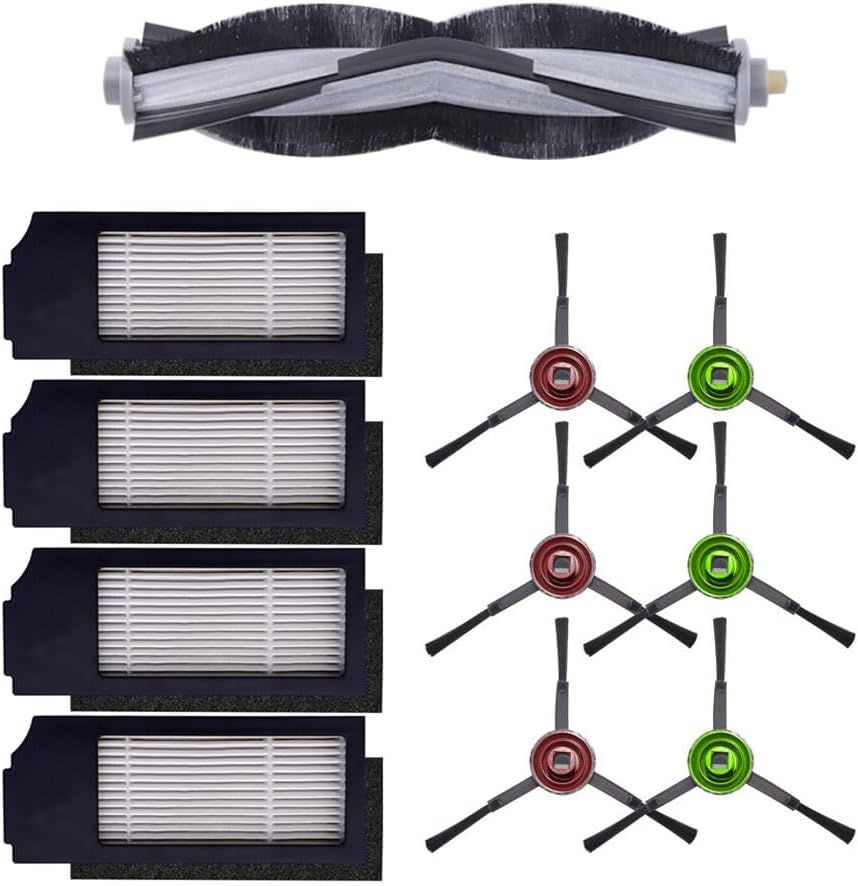 Replacement Parts Compatible with Ecovacs Deebot X1 Plus/Turbo/Omni, T10 Plus/Omni, Robot Vacuum Accessories 1 Roller 4 ilter Sets 6 Side Brushes.