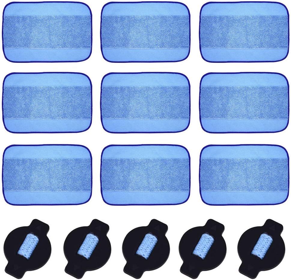 Microiber Washable Wet Mopping Cloths Pads Water Wick Caps Kit Replacement Compatible with iRobot Braava 320 380 381 380T 390 390T Mint 4200 4205 5200 5200C Model, 9 Wet Mops 5 Wick Cap.