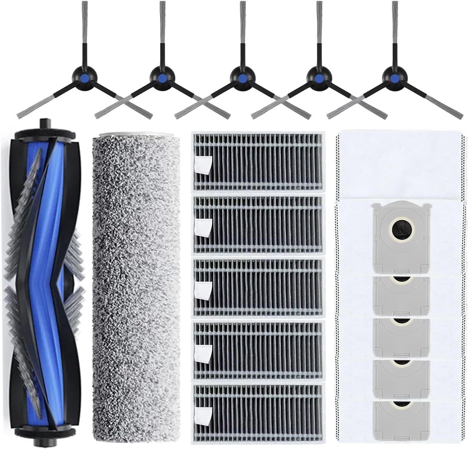 Replacement Parts Compatible with Ecovacs Deebot X8 Pro Omni, Robot Vacuum Accessories with 1 Main Brush 1 Mopping Roller 5 ilter 5 Side Brush 5 Dust Bag