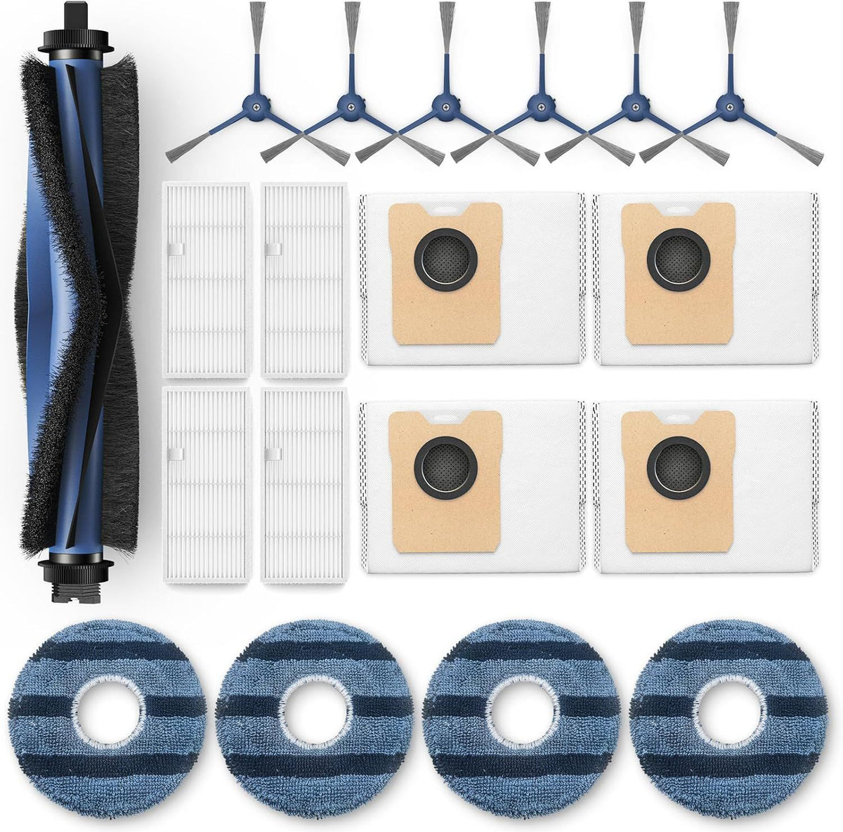 𝗢𝗺𝗻𝗶 𝗖𝟮𝟬 Accessory Kit or euy Omni C20 Robot Vacuum, 𝟭𝟵 𝗣𝗔𝗖𝗞 Replacement Parts Include: 1* Main Rolling Brush, 4* Washable ilter, 6* Side Brush, 4* Dust Bag, 4* Mop Pad