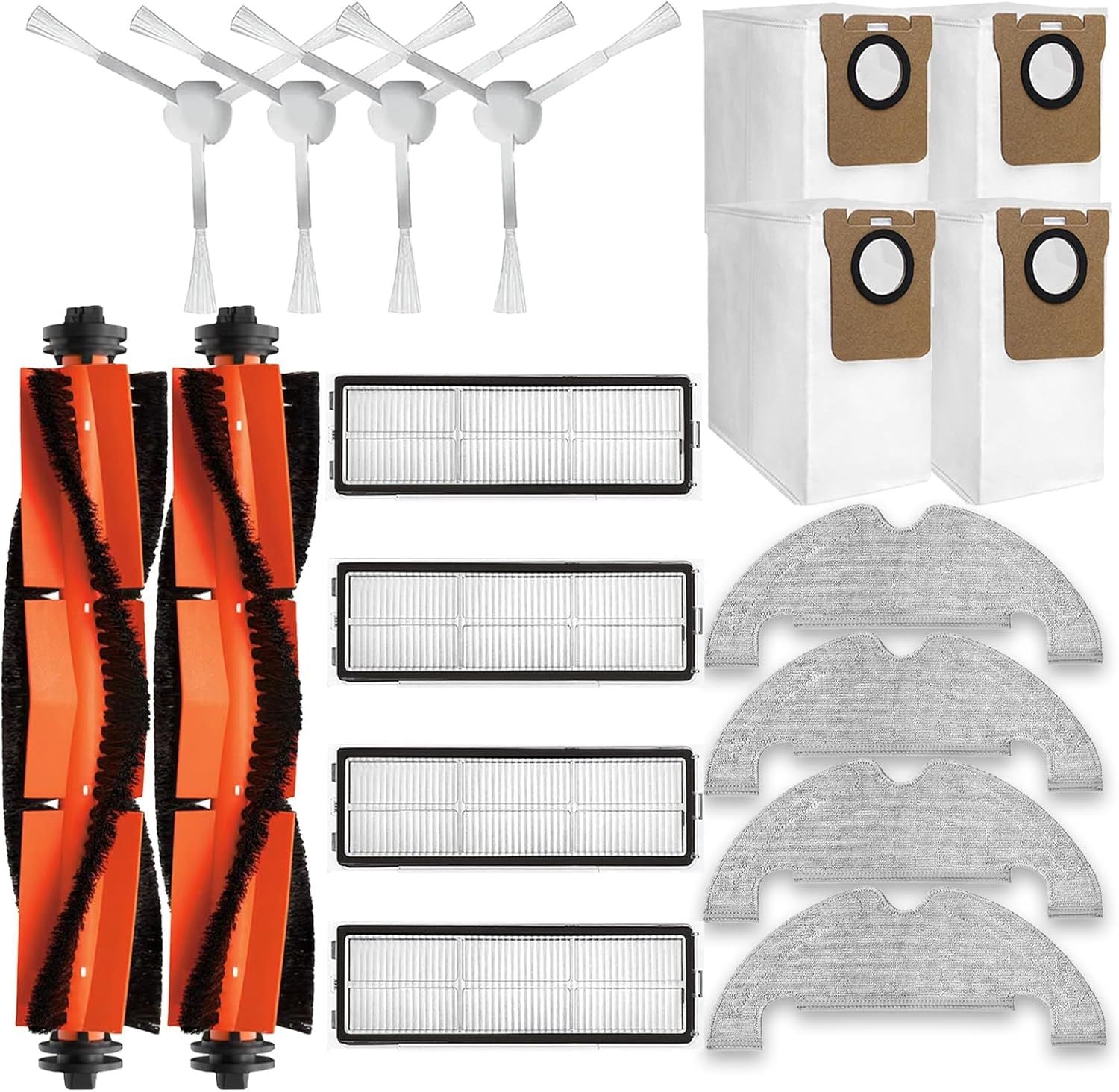 18-Piece D10 Plus Accessories Kit Compatible with DreameBot D10 Plus (RLS3D) / Dreame D10 Plus Robot Vacuum Replacement Parts, 2 Main Brushes, 4 Side Brushes, 4 HEPA ilters, 4 Mop Pads, 4 Dust Bags