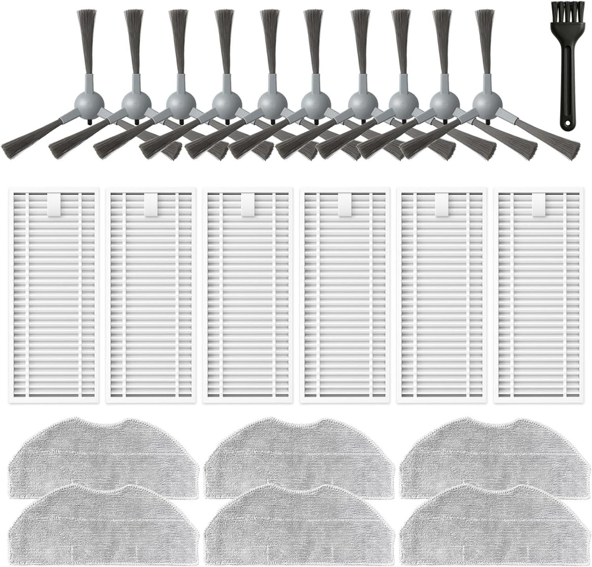 Accessories Kit or ROPVACNIC S1, or Tipdiy G90, or betboyles V75S, or VIPSUN Z1, or PrettyCare C2 Robot Vacuum Replacement Parts, 10 Side Brush, 6 HEPA ilter, 6 Mop Pad