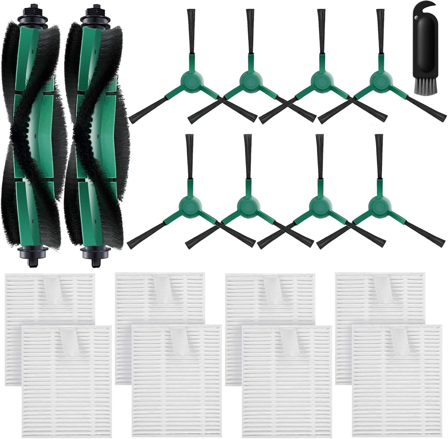Accessories Kit Compatible with iRobot Roomba 104/105 Vac & Combo, Essential Q0120, Q0520, Y0110, Y0140, Q011 Robot Vacuum Replacement Parts,2 Main Brush, 8 Side Brush, 8 HEPA ilter (18 Pack)