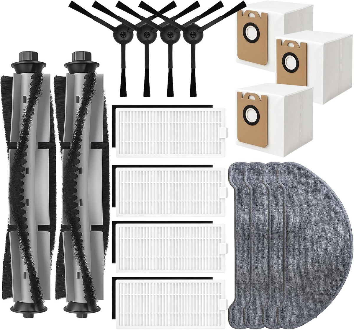 Replacement Parts Kit or HONITURE Q6 Pro, or Laresar L6 Pro, or AIRROBO T10+, or Neabot N2 Robot Vacuum Accessories,2 Main Brush, 4 Side Brush, 4 Hepa ilter, 4 Mop Pad,3 Dust Bag