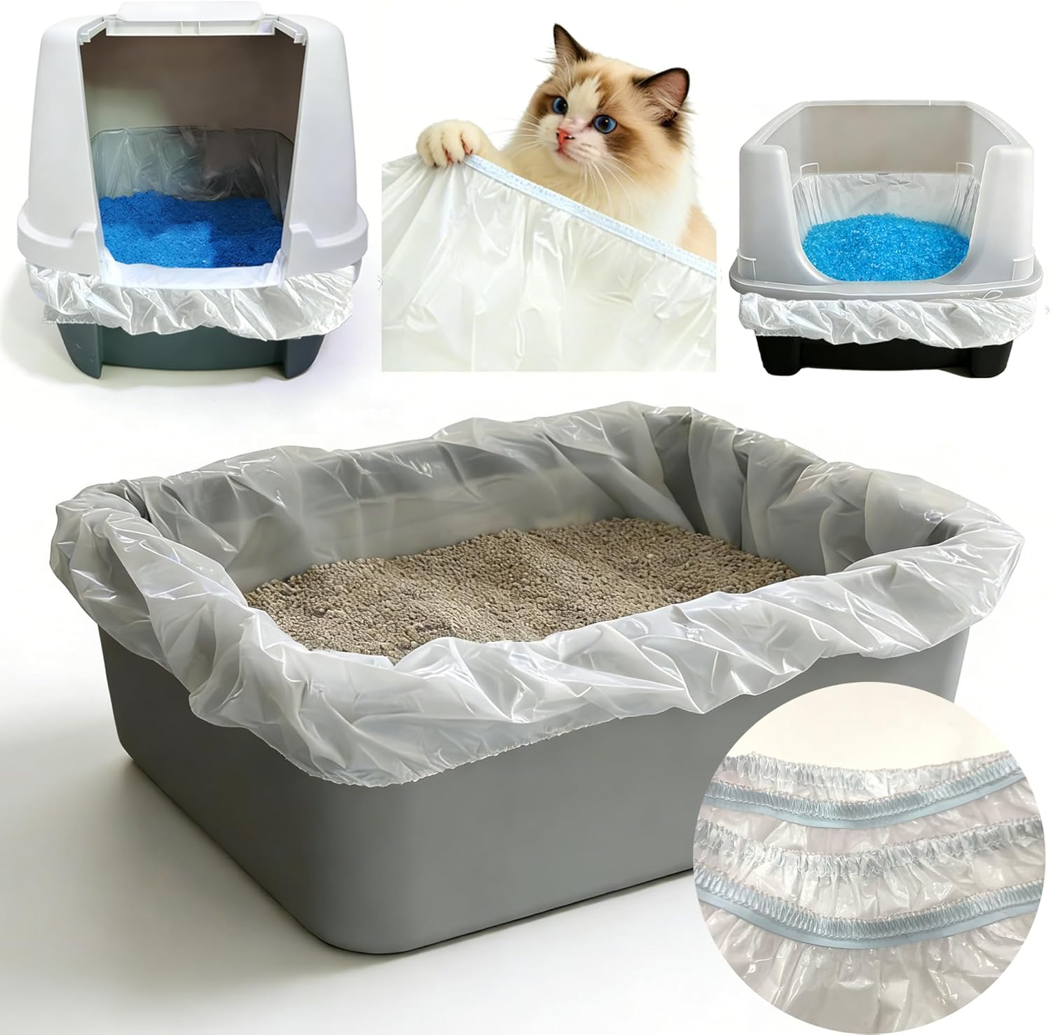Large Cat Litter Liners, Jumbo Drawstring Leakproof Bags for IRIS Cat Litter Boxes, Heavy Duty 2 MIL Tear-Resistant Extra Durable Disposable Bags for Most Cat Litter Pans, 42“ x 20”, 16PCS
