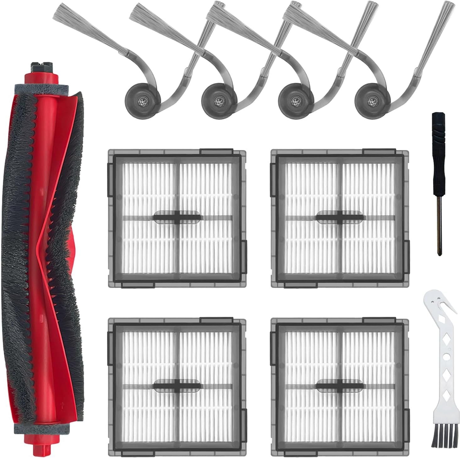 Replacement Parts or  Q10 S5, Q10 X5, Q10 S5+, Q10 X5+ Robot Vacuum Cleaner Accessories, 1 Main Brush, 4 Side Brushes, 4 ilters, 1 Cleaning Tool, 1 Screwdriver