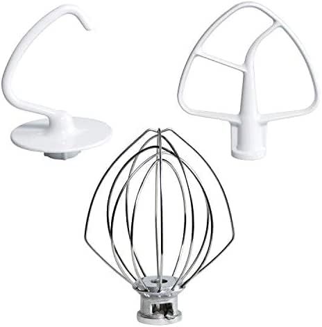 Mixers Accessories K45WW Wire Whip K45DH Dough Hook K45B Coated lat Blade Paddle with Scraper Replacement or Kitchen Tilt-Head Aid Stand Mixer Attachments- Stainless Steel