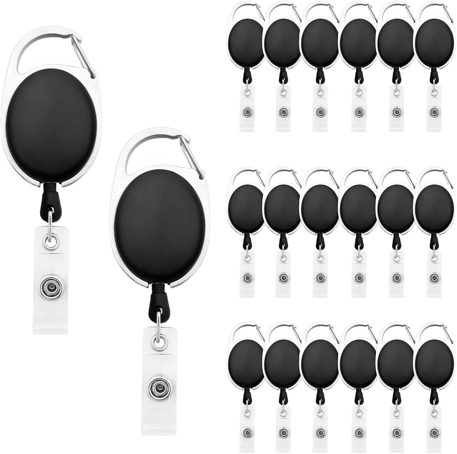20Pcs Retractable ID Badge Holders ID Badge Reels with Clip Retractable Badge Holders or Oice Worker Doctor Nurse (Black)