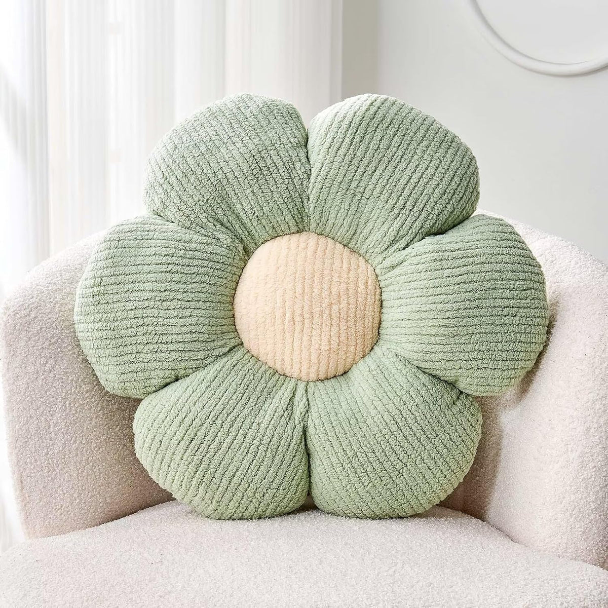 Flower Throw Pillow, Soft Sage Green 14.9" Shaped Floor Pillow for Home Decor, Cute Aesthetic Plush Decorative Pillows for Bed, Sofa, Couch