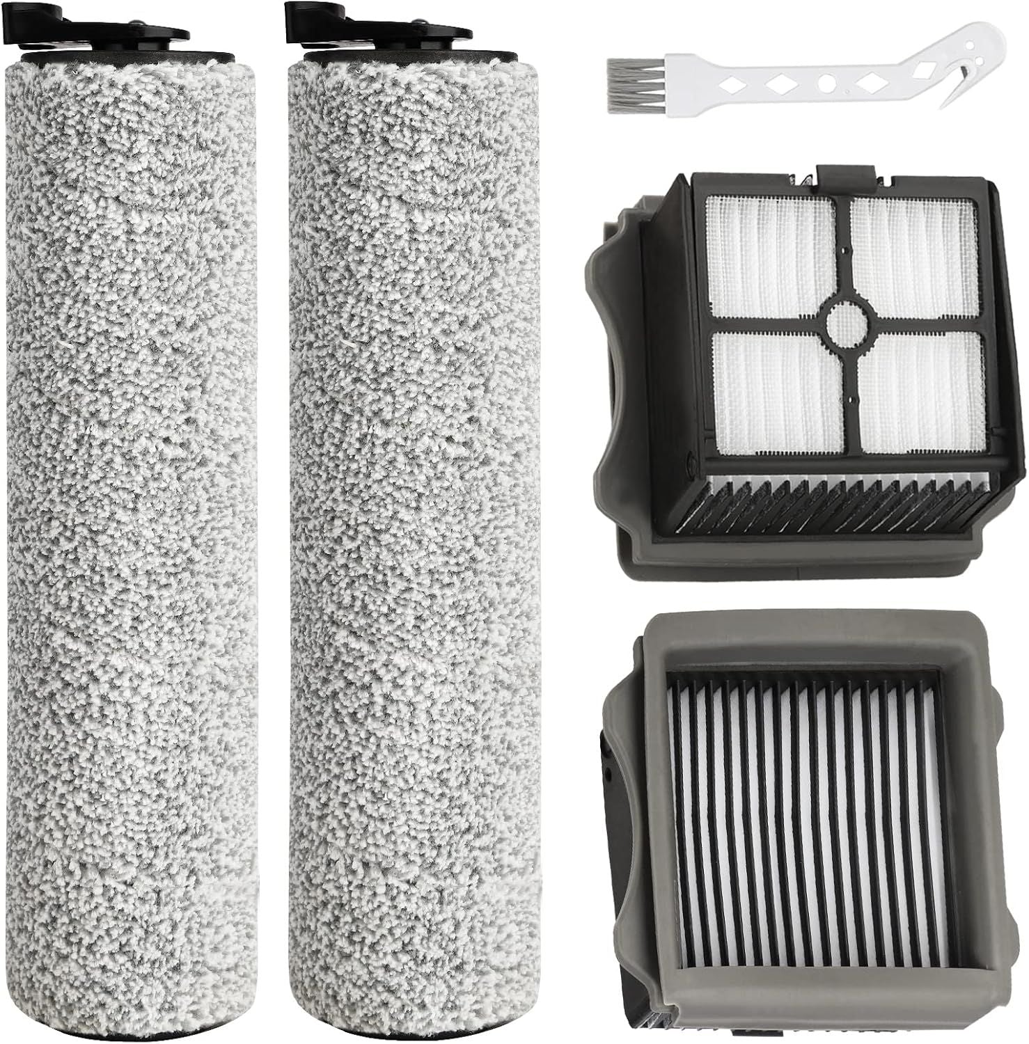 Iloor3 Roller Brush Replacement or Tineco iloor 3 and loor One S3 Cordless Wet Dry Vacuum Cleaner, 2 Brush Roller, 2 HEPA ilters