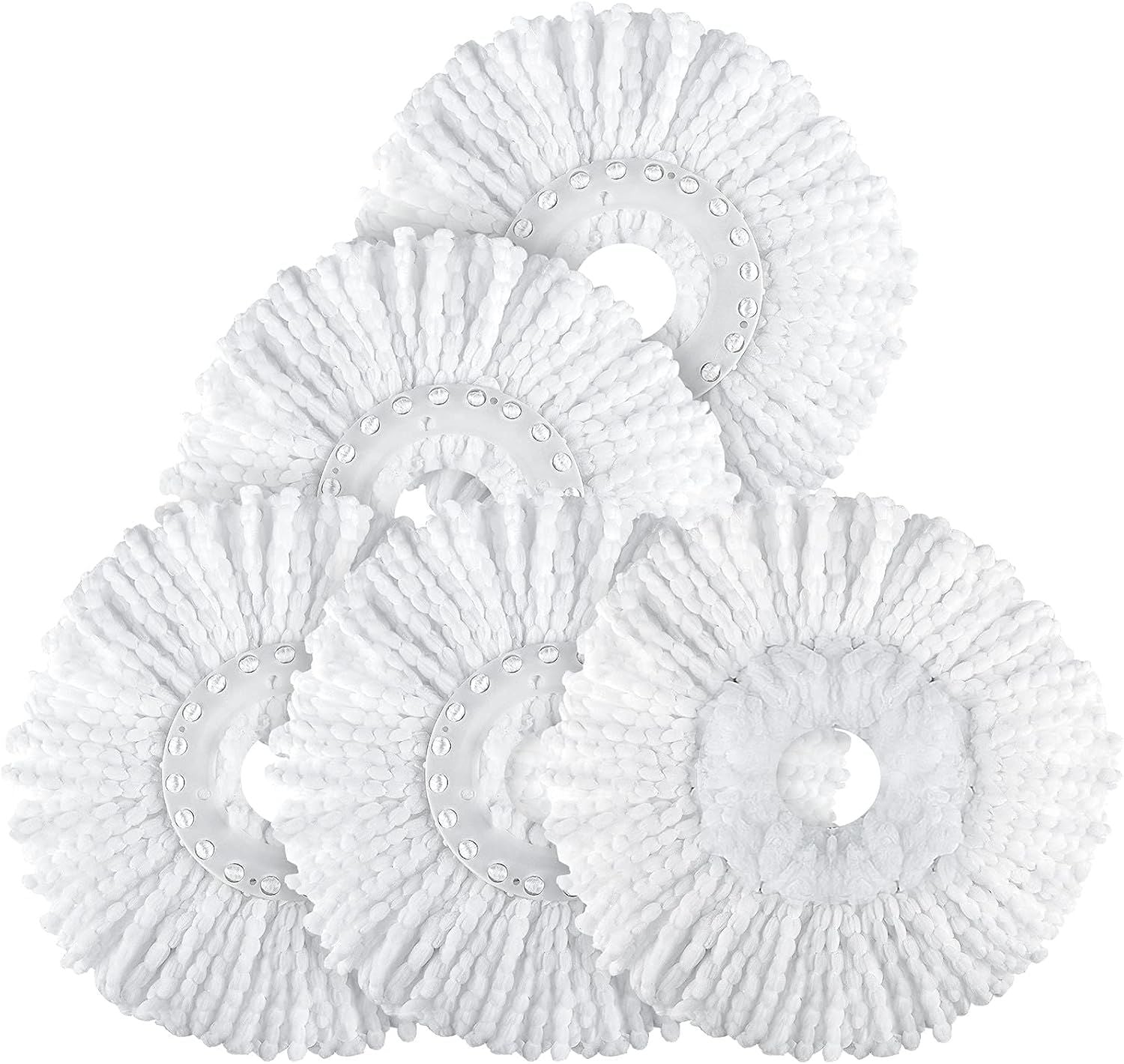 Spin Mop Replacement Head 5 Pack Magic Mop Reill or Hurricane 360° Systems, Microiber Spin Mop Head, Round Shape Standard Universal Size