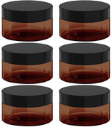 8 oz Amber Plastic Cosmetic Jars Leak Proof Container with Black Lid for Cream, Lotion, Powder, ointment, Beauty Products etc, 6 Pcs.