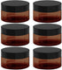 8 oz Amber Plastic Cosmetic Jars Leak Proof Container with Black Lid for Cream, Lotion, Powder, ointment, Beauty Products etc, 6 Pcs.