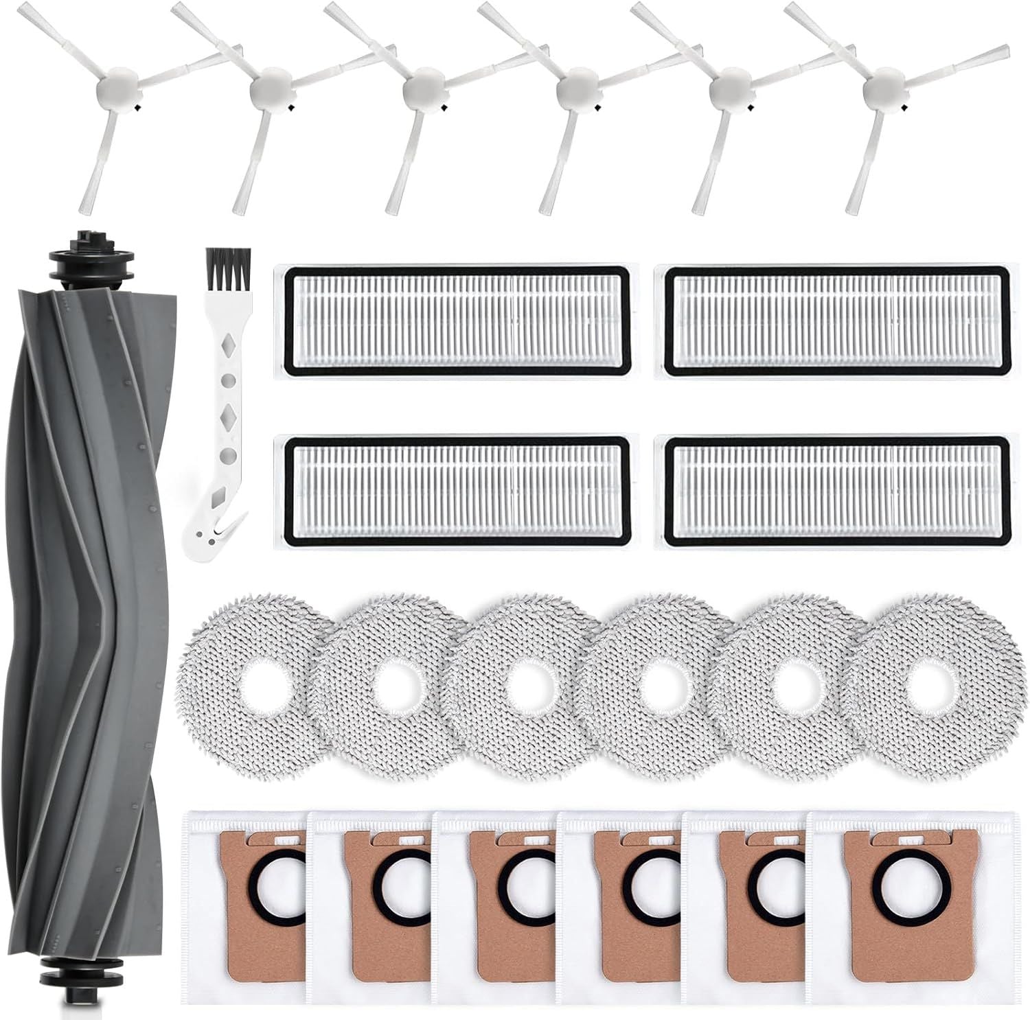 24 Pack Accessories Kit or Dreame L10s Ultra / L10 Ultra Robot Vacuum Replacement Parts Including 1 Main Brush 4 HEPA ilters 6 Sidebrushes 6 Mop Pads 6 Dust Bags 1 Cleaning Brush