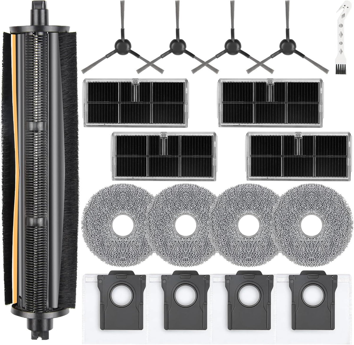18 Pack Accessories Kit or Dreame L10s Ultra Gen 2/L10s Pro Ultra Heat/X30 Ultra/L40s Ultra AE/CE Robot Vacuum, 1 TriCut Brush 4 Side Brushes 4 HEPA ilters 4 Mop Pads 4 Dust Bags 1 Cleaning Brush