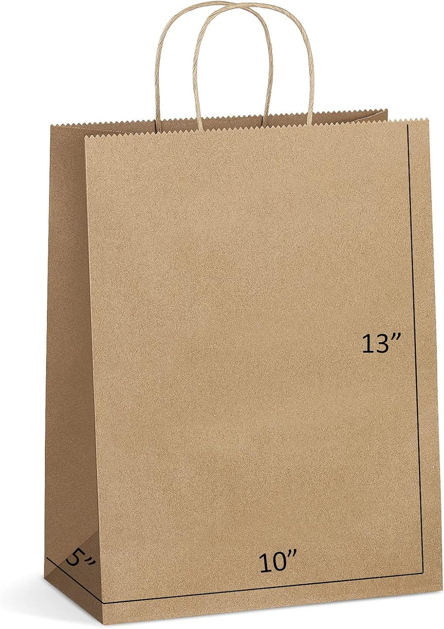 Eupako Kraft Shopping Bags 10x5x13 - 100 PCS Brown Paper With Handles, Gift Bulk, Party Favor, Merchandise, Retail