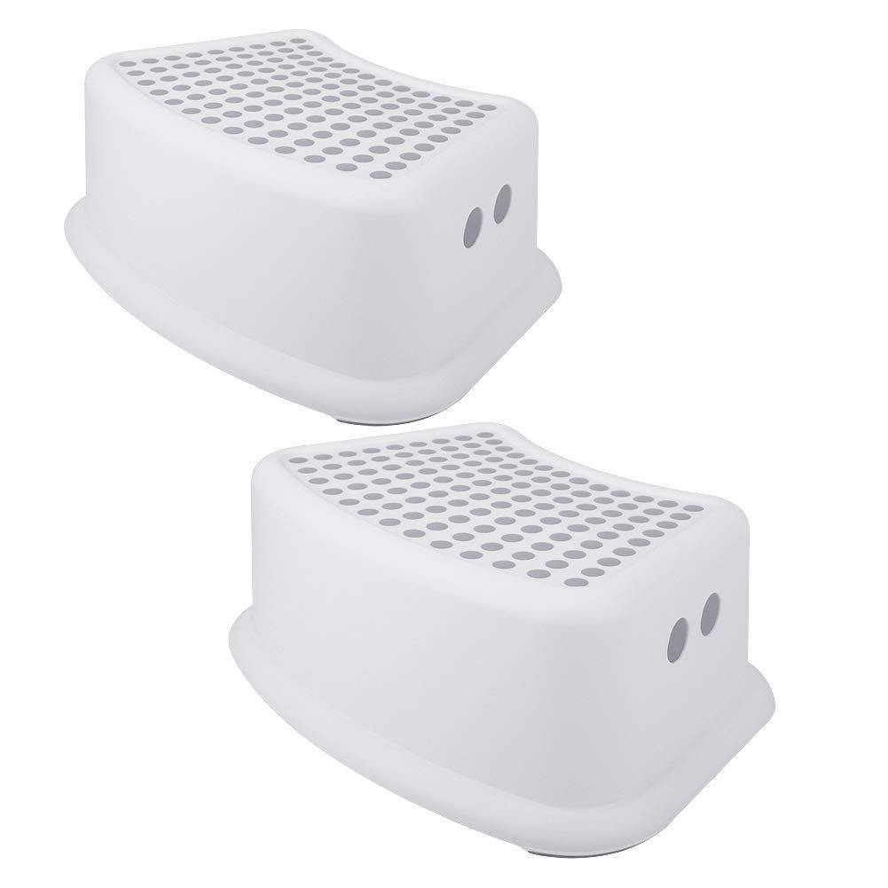 Step Stool or Kids (2 Pack), Toddlers Stool or Potty Training, Bathroom, Kitchen, Bedroom, Toy Room and Living Room. Toilet Stools with Sot Anti-Slip Grips or Saety, Stackable (Grey)