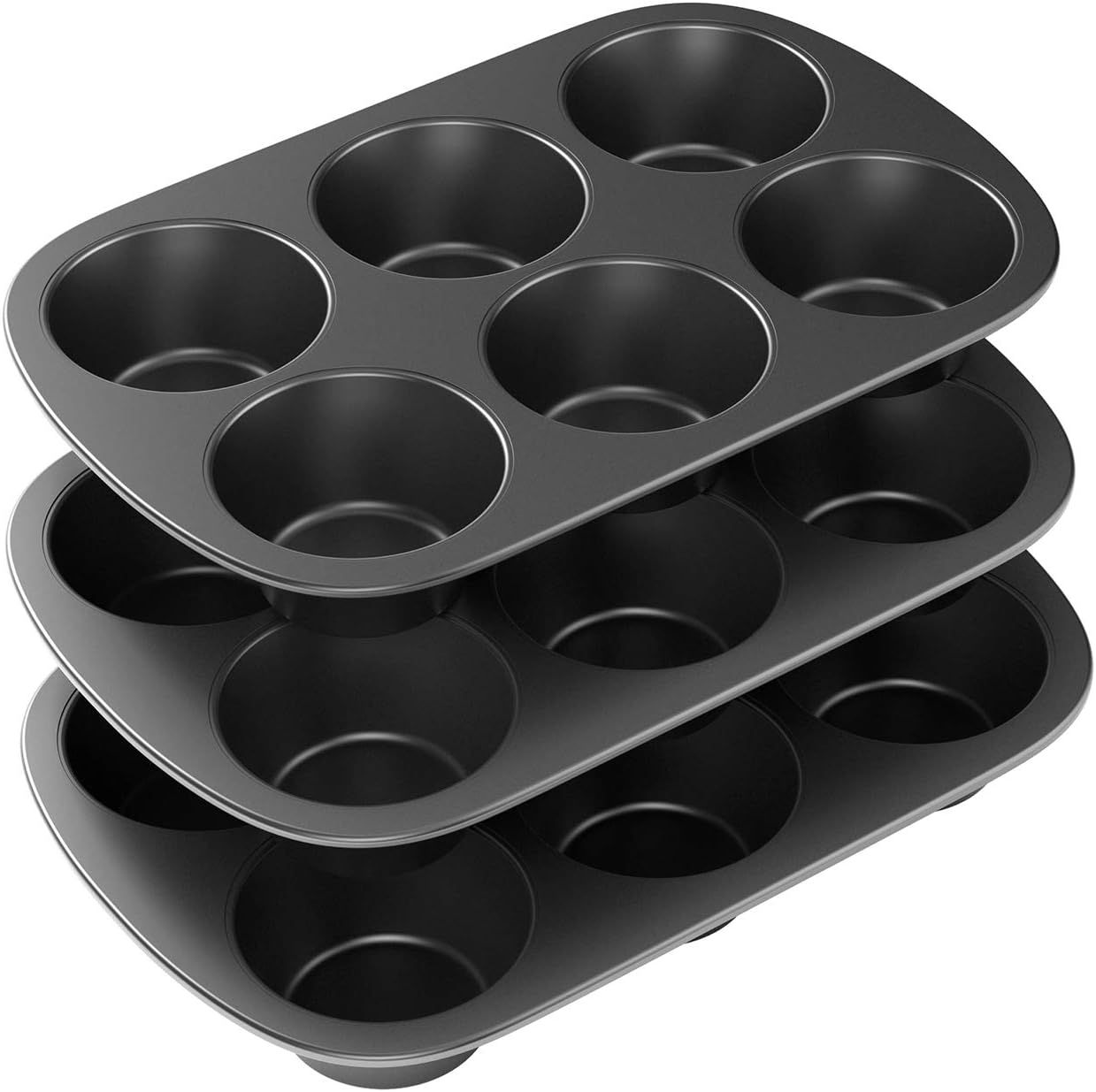 3 Pack Nonstick Muin Pan, Carbon Steel Cupcake Pan, Easy to Clean and Perect or Making Muins or Cupcakes, 6 Cup Jumbo