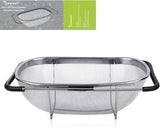 6-Quart Large Over The Sink Colander, Heavy Duty 40% Thicker 18/8 Stainless Steel ine Mesh Strainer Basket with Expandable Rubber Grip Handles - Strain, Drain, Rinse ruits, Vegetables