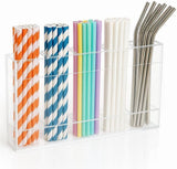 Fengzhe 9.5" Acrylic Straw Holder for Cabinet Door – Reusable Space-Saving Organizer with Strong Double-Sided Adhesive Tape, Straw Container for Kitchen Cupboard or Countertop (Transparent)