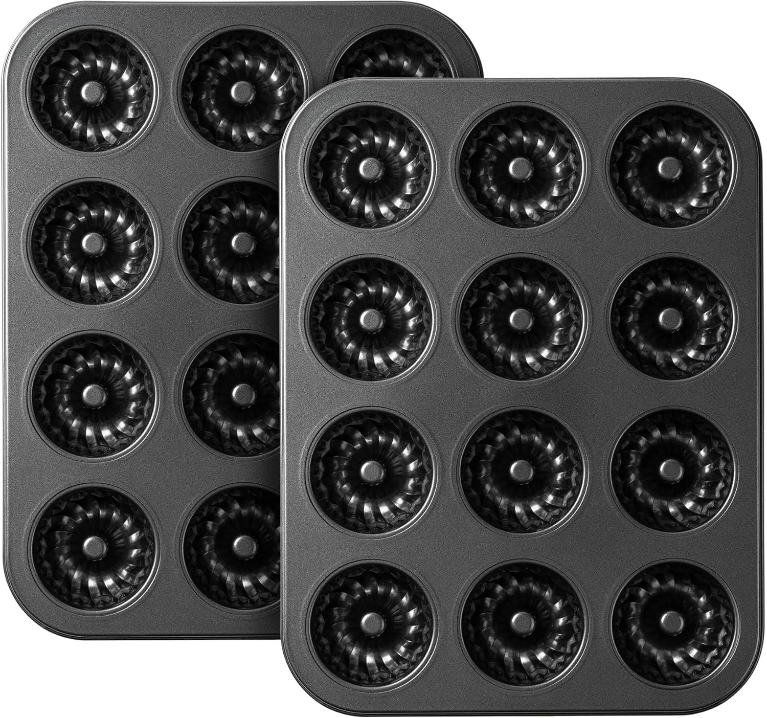 Mini luted Tube Cake Pan, 12 Cavity Baking Pan, Non-stick Baking Mold or Cupcakes, Donuts, Cornbread, Brownies, Jellies, Set o 2