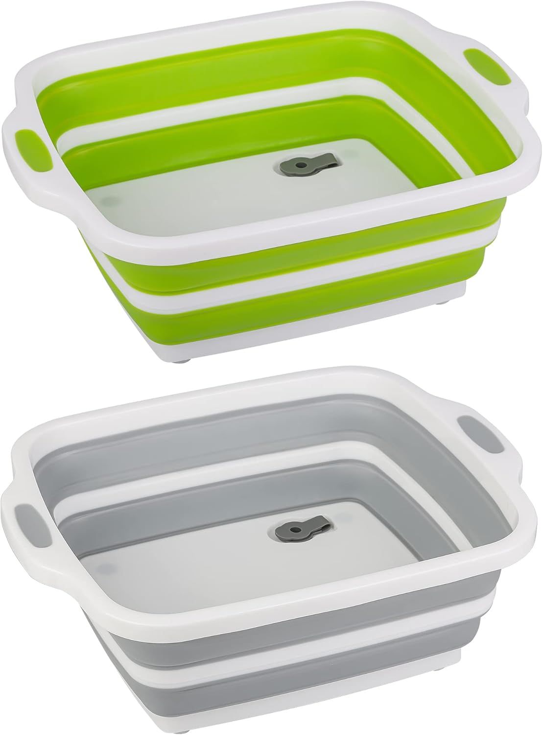 2 Pack Collapsible Cutting Board, oldable Dish Tub with Draining Hole, Portable Chopping Board with Colander, 3 in 1 Multiunction Camping Sink or Washing Dish, Bowl, Vegetables and ruit
