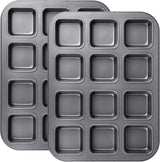 2 Pack Brownie Pan, Non-stick Bakeware or Bread and Loa, Heavy Duty Carbon Steel Mini Muin Pan, 12-Cavity