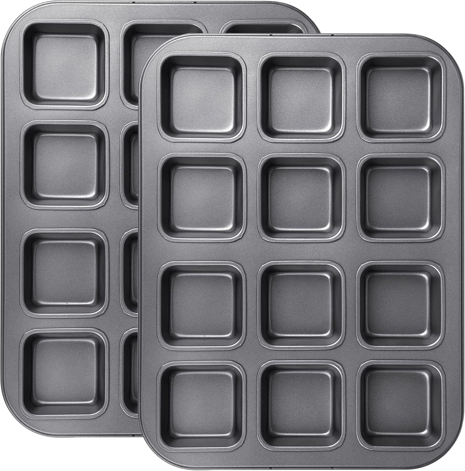 2 Pack Brownie Pan, Non-stick Bakeware or Bread and Loa, Heavy Duty Carbon Steel Mini Muin Pan, 12-Cavity