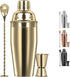 Large 24oz Cocktail Shaker Set, Stainless Steel 18/8 Martini Mixer Shaker with Built-in Strainer, Measuring Jigger & Mixing Spoon, Martini Shaker Set, Perect or Bartender and Home Use, Gold