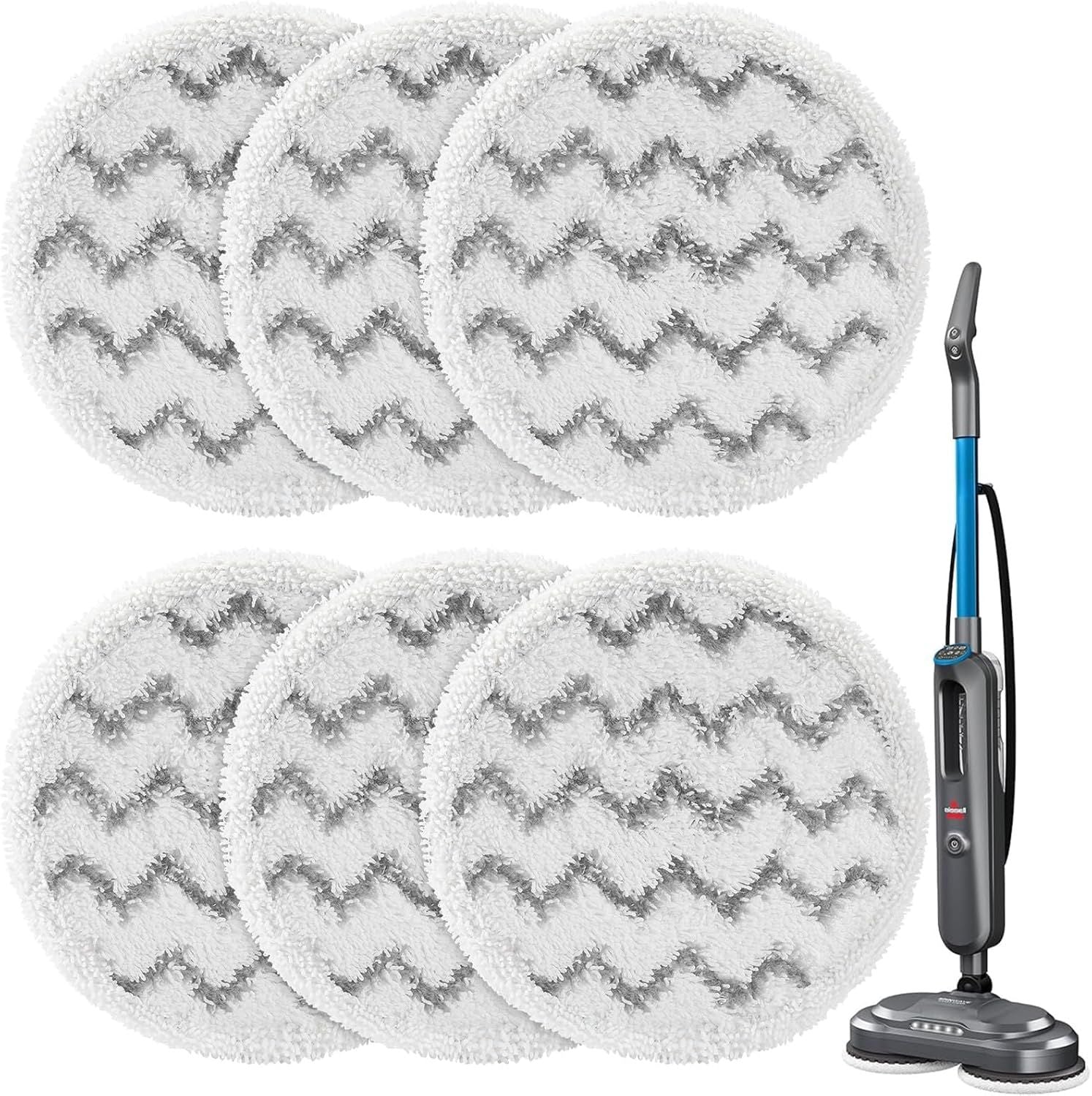 6 Pack 3897A / 3712 Rotating Steam Mop Pads Replacement or Bissell SpinWave SmartSteam Scrubbing Steam Mop Cleaner 【Models 3897A/3712 ONLY】, Washable Reuseable Reill Pads