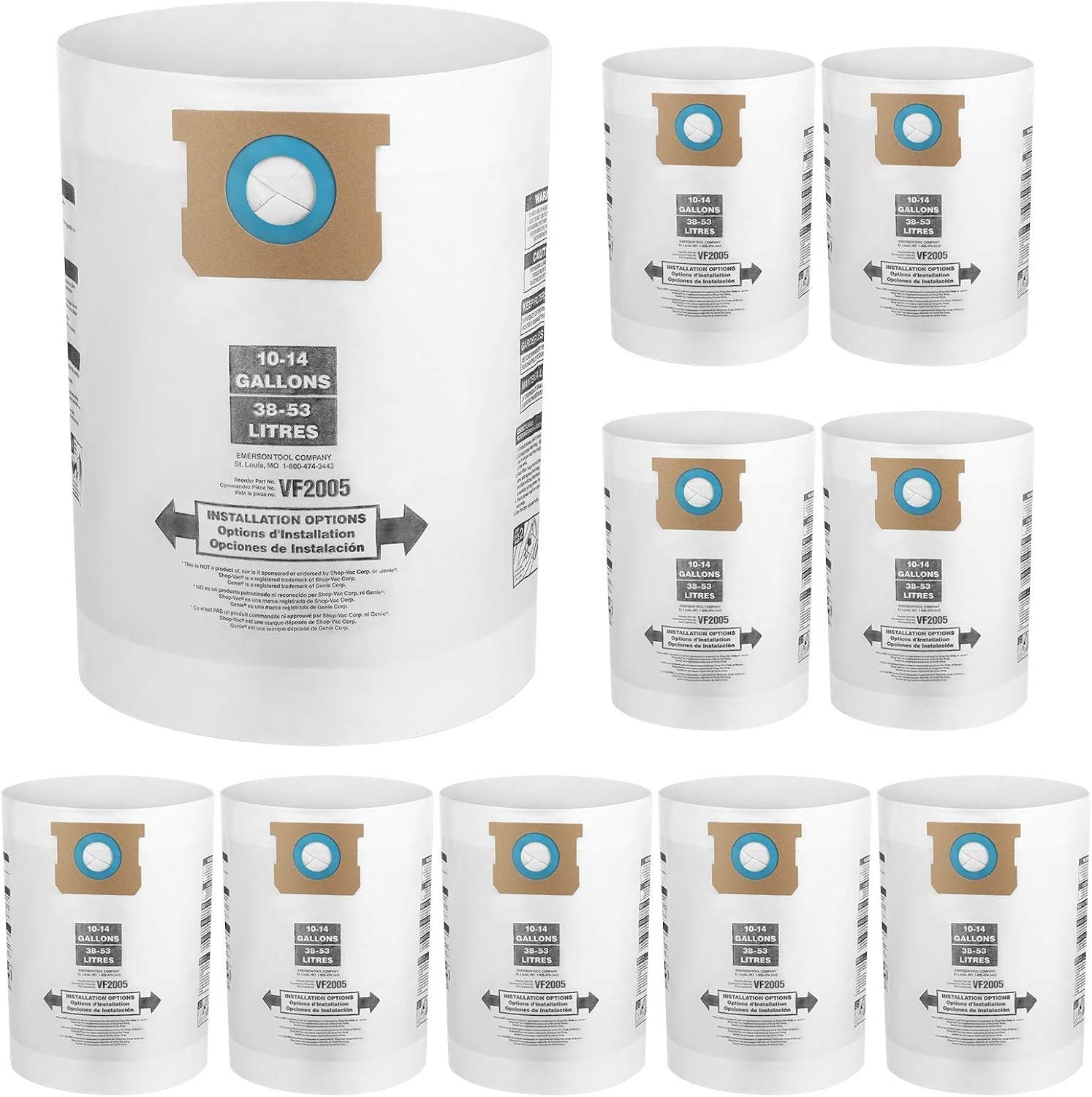 10 PCS Vacuum Bags Replacement or Shop Vac Bags 10-14 Gallon,Type  90662 9066200 9066233; Type I 90672 9067200 9067233; V2005, High Eiciency Disposable ine Dust Collection Vacuum ilter Bags