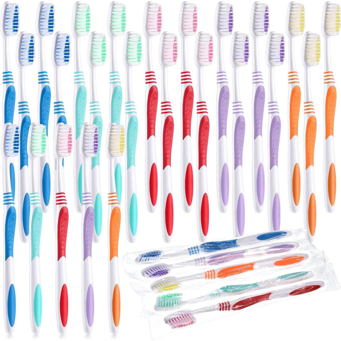 150 Pieces Individually Wrapped Toothbrushes Manual Disposable Travel Toothbrush Medium Sot Bristle Tooth Brush Travel Toothbrush Bulk Toothbrushes or Hotel, Guest, Adults, Kids, Multi Color